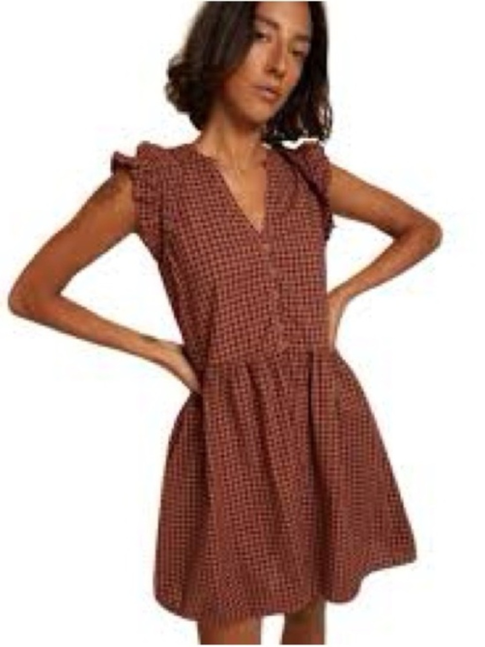 Nation LTD Tegan Ruffled Mini Dress in Tajin Check Rust Brown